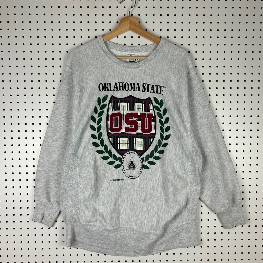 Oklahoma State University OSU Sweatshirt XL Gray Heavyweight Cotton Weave 90 Lee